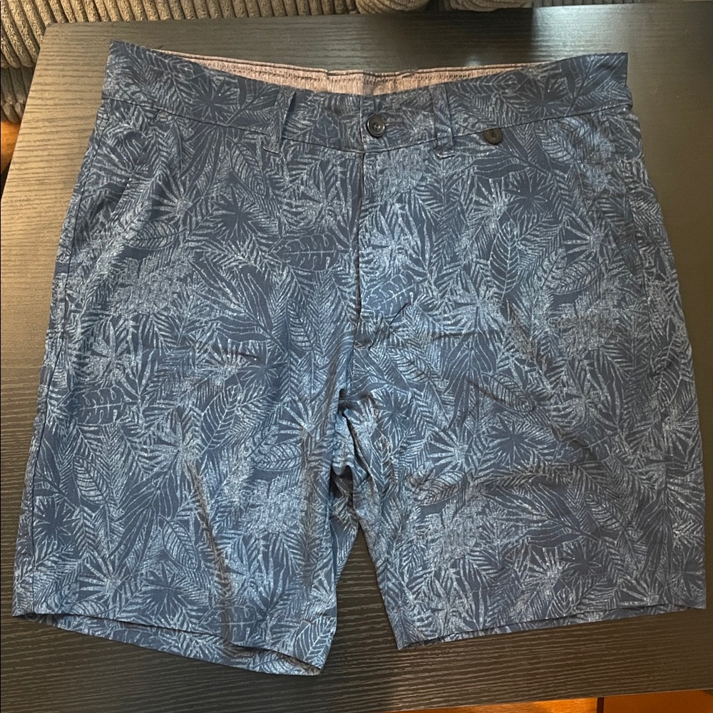 Blue Leaf Print Shorts